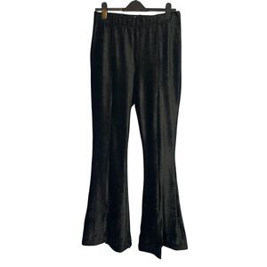 Womens Black Luxe High Rise Flare Pants Sz L Soft Pockets Stretch Retro Velour